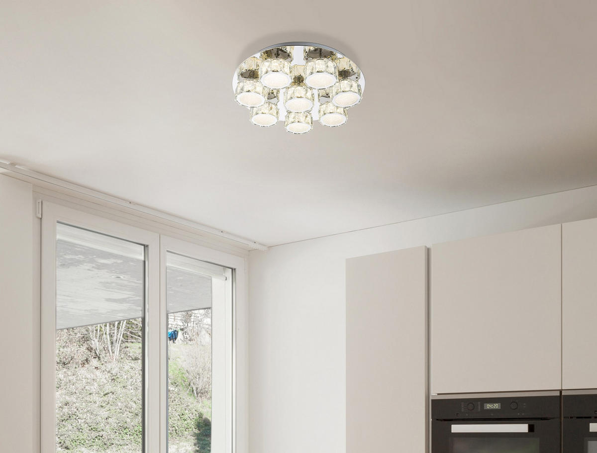 LED MENNYEZETI LÁMPA - króm, Design, Üveg/fém (50/11cm)