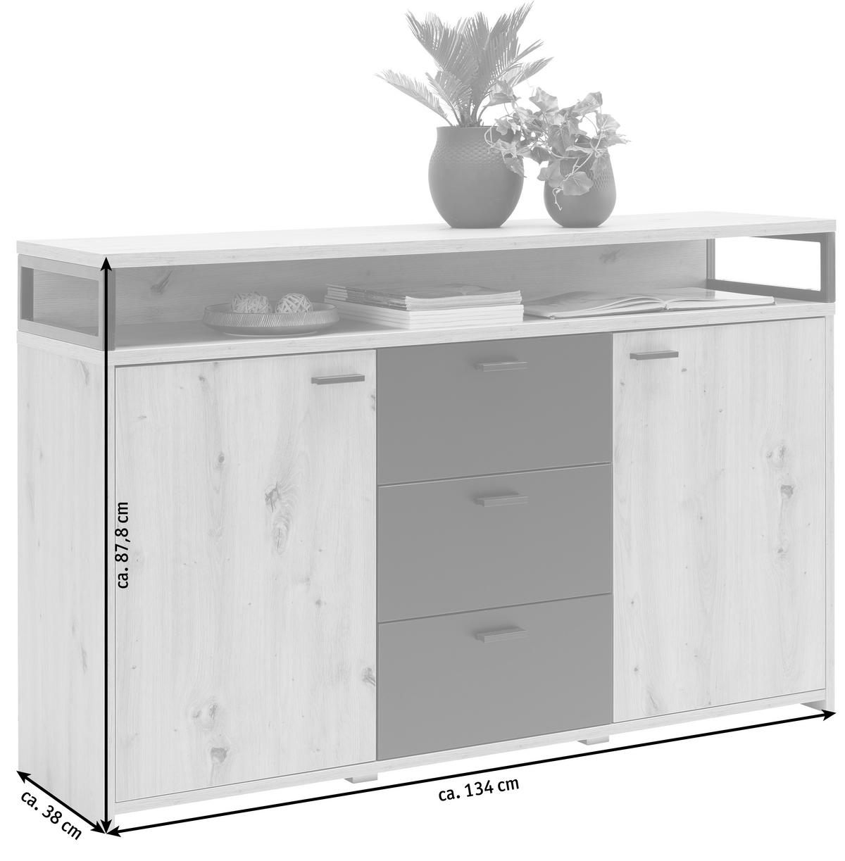 KOMMODE  in 134/88/38 cm  - Eichefarben/Schwarz, KONVENTIONELL, Holzwerkstoff/Kunststoff (134/88/38cm) - Xora