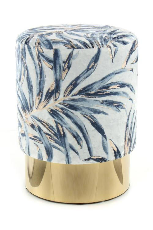 HOCKER in Textil Blau  - Blau/Goldfarben, Design, Textil/Metall (35/46/35cm) - Kayoom