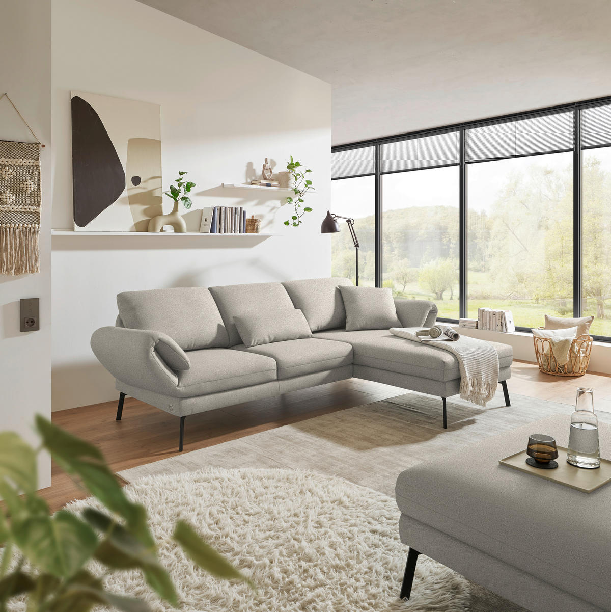ECKSOFA  in Flachgewebe Naturfarben  255-365/175-224 cm  - Schwarz/Naturfarben, Design, Textil/Metall (255-365/175-224cm) - Dieter Knoll