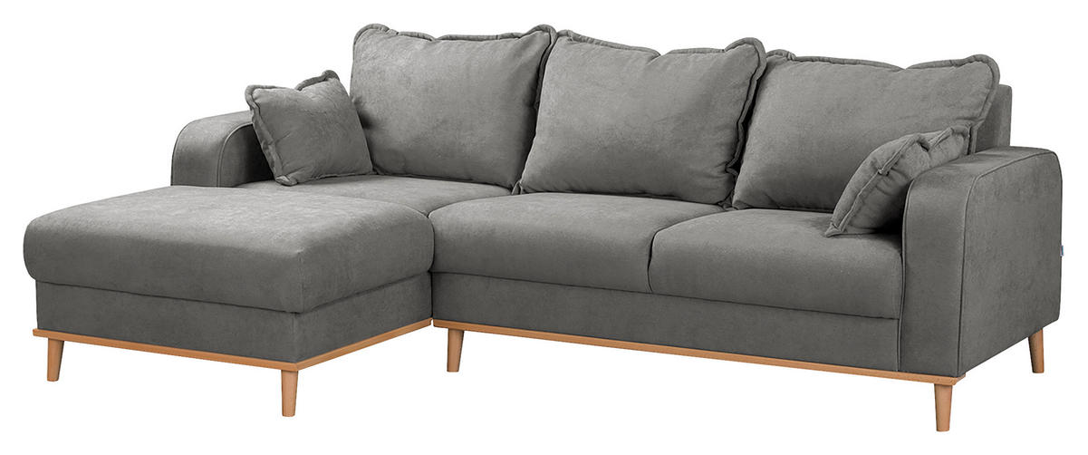 ECKSOFA in Mikrofaser Grau  150/230 cm  - Wengefarben/Grau, Design, Holz/Textil (150/230cm) - Livetastic