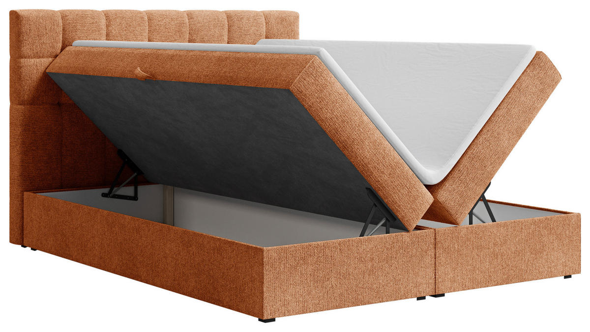 BOXBETT 160/200 cm,  in Kupferfarben, Bettkasten, Topper, H2 + H3 = mittel + fest  - Schwarz/Kupferfarben, MODERN, Holz/Kunststoff (160/200cm) - Livetastic