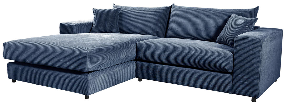ECKSOFA  Cord, Velours Blau  - Blau/Schwarz, Basics, Kunststoff/Textil (180/265cm) - Livetastic