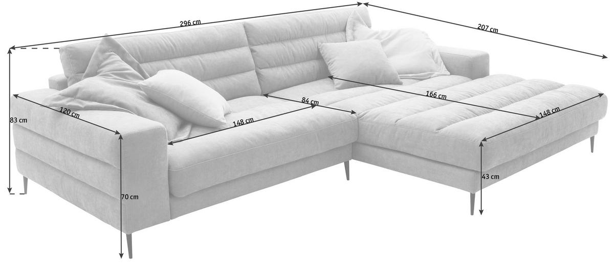 ECKSOFA in Flachgewebe Braun  - Schwarz/Braun, Design, Textil/Metall (296/207cm) - Dieter Knoll