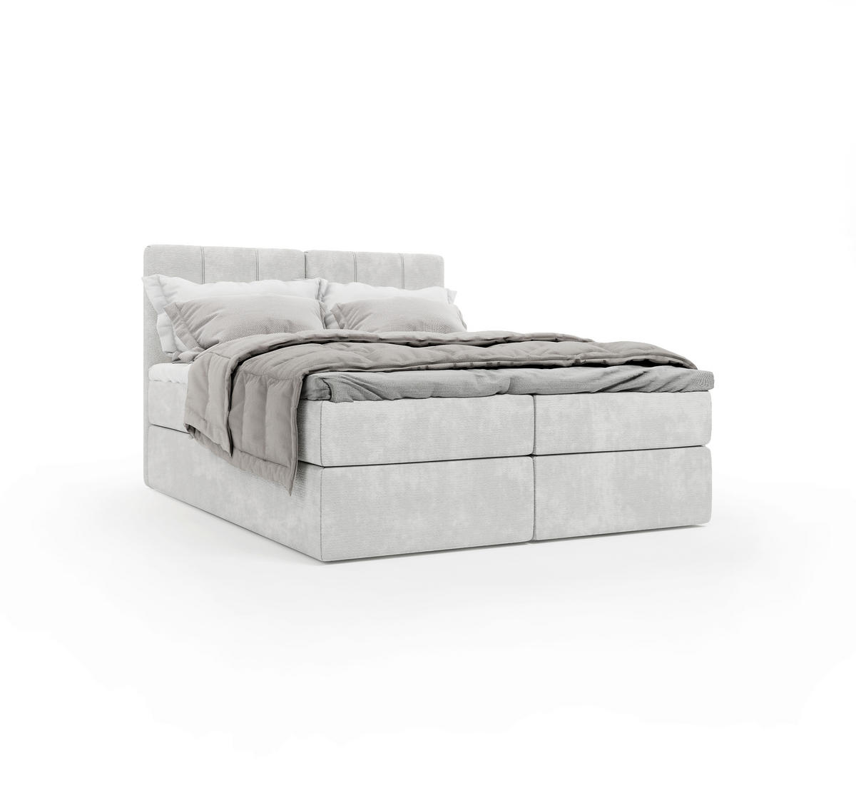 BOXBETT 160/200 cm,  in Hellgrau, gepolstertes Kopfteil, Bettkasten, Topper, Matratze, H3 = fest  - Hellgrau/Schwarz, Design, Holzwerkstoff/Kunststoff (160/200cm) - Esposa