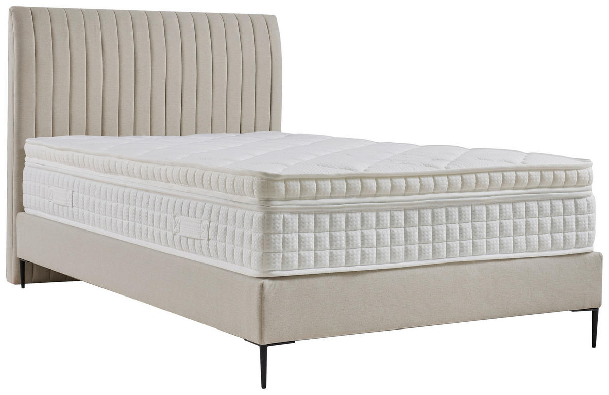 BOXSPRINGOVÁ POSTEĽ, 140/200 cm, krémová - čierna/prírodná farba, Modern, kov/kompozitné drevo (140/200cm) - MID.YOU