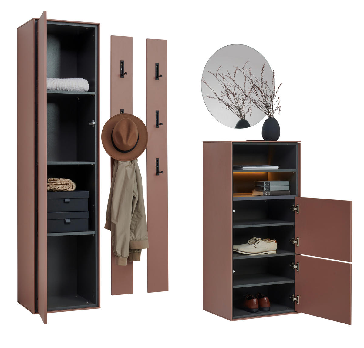 GARDEROBE 5-teilig  in 172/200/41 cm  - Graphitfarben/Braun, Design, Glas/Holzwerkstoff (172/200/41cm) - Voleo
