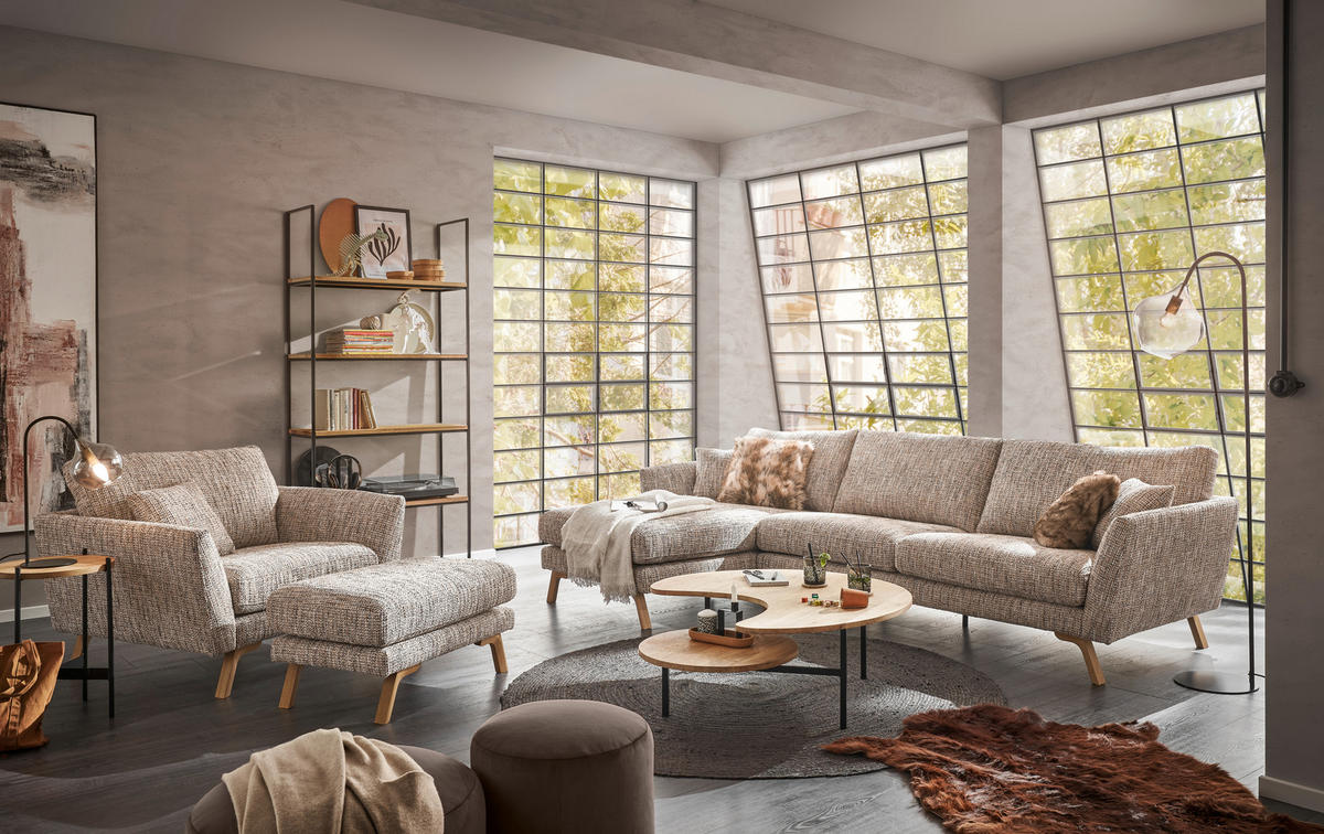 ECKSOFA Beige Webstoff  - Eichefarben/Beige, KONVENTIONELL, Holz/Textil (160/293cm) - SetOne by Musterring