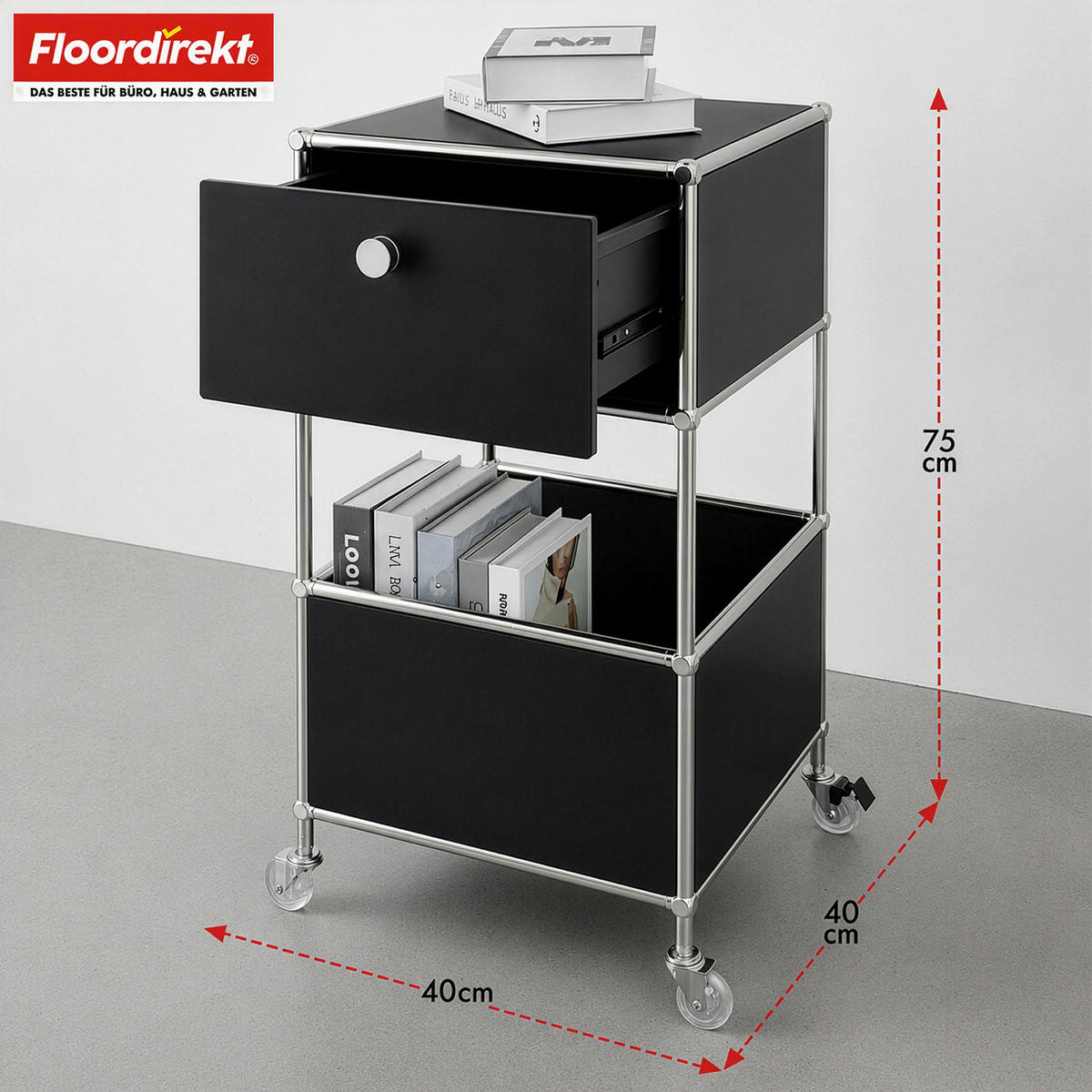 STANDREGAL Schwarz  - Schwarz, Basics, Metall (40/75/40cm) - Floordirekt