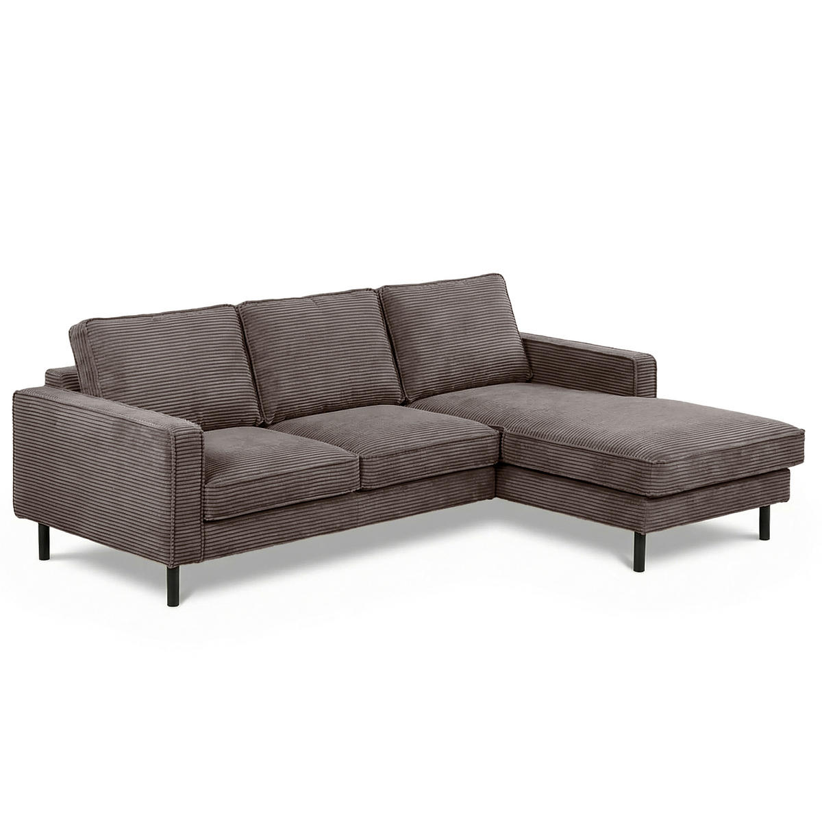ECKSOFA Taupe Cord Rücken echt  - Taupe/Schwarz, Design, Textil/Metall (238/166cm) - Livetastic