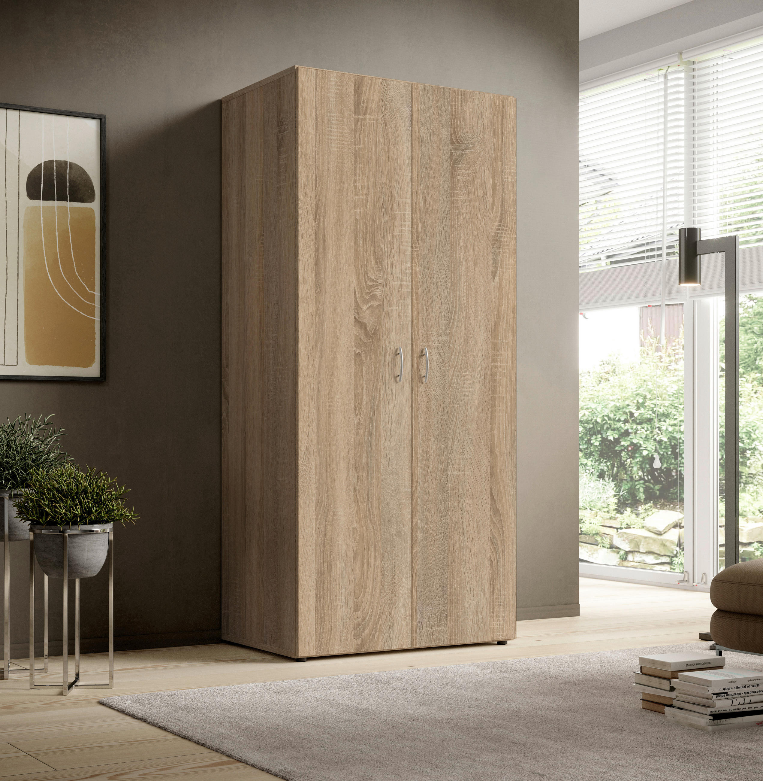 OMARA S KLASIČNIMI VRATI, hrast sonoma  - barve aluminija/hrast sonoma, Konvencionalno, umetna masa/leseni material (81/177/51cm) - Carryhome