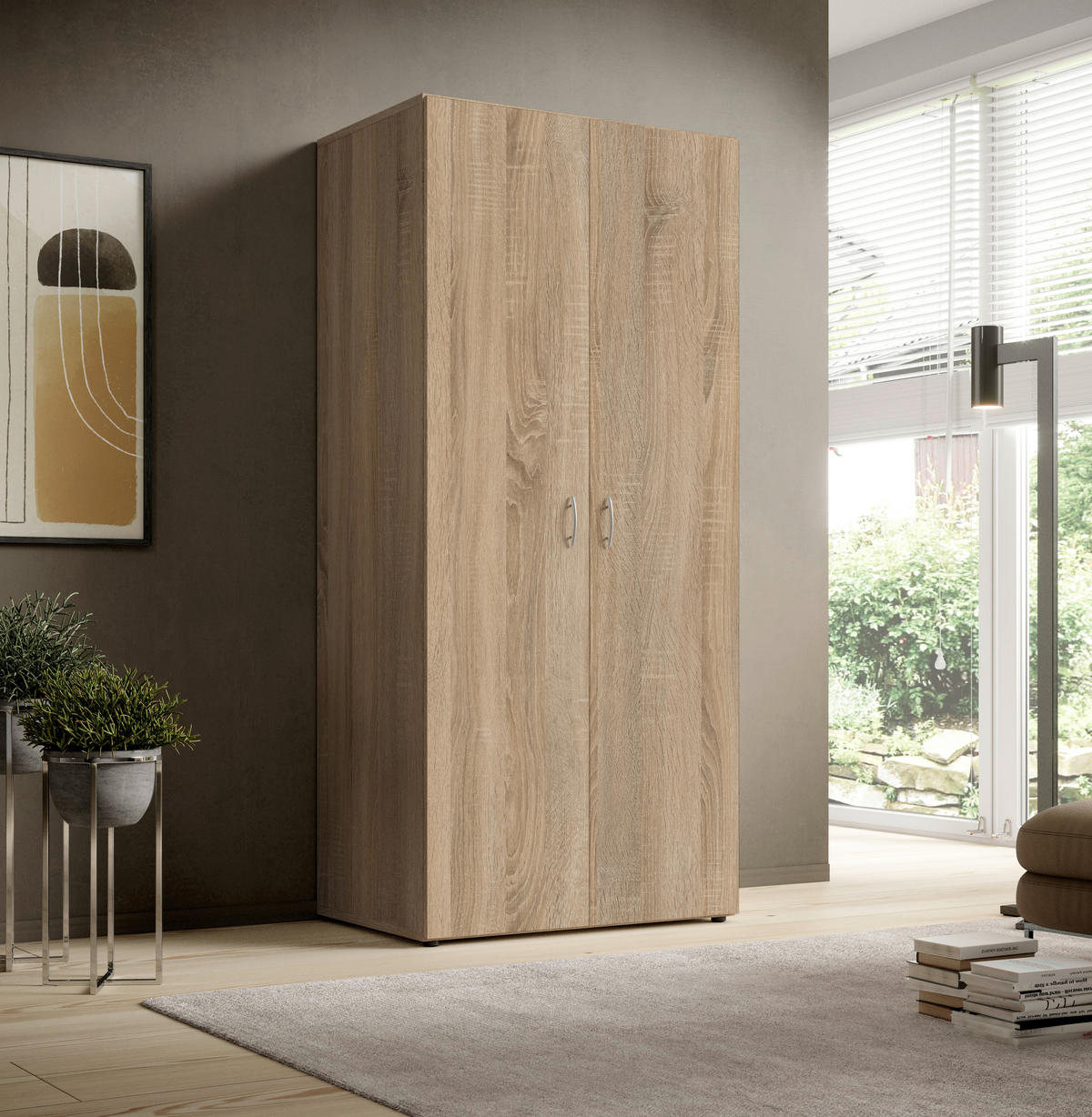 OMARA S KLASIČNIMI VRATI, hrast sonoma  - barve aluminija/hrast sonoma, Konvencionalno, umetna masa/leseni material (81/177/51cm) - Carryhome