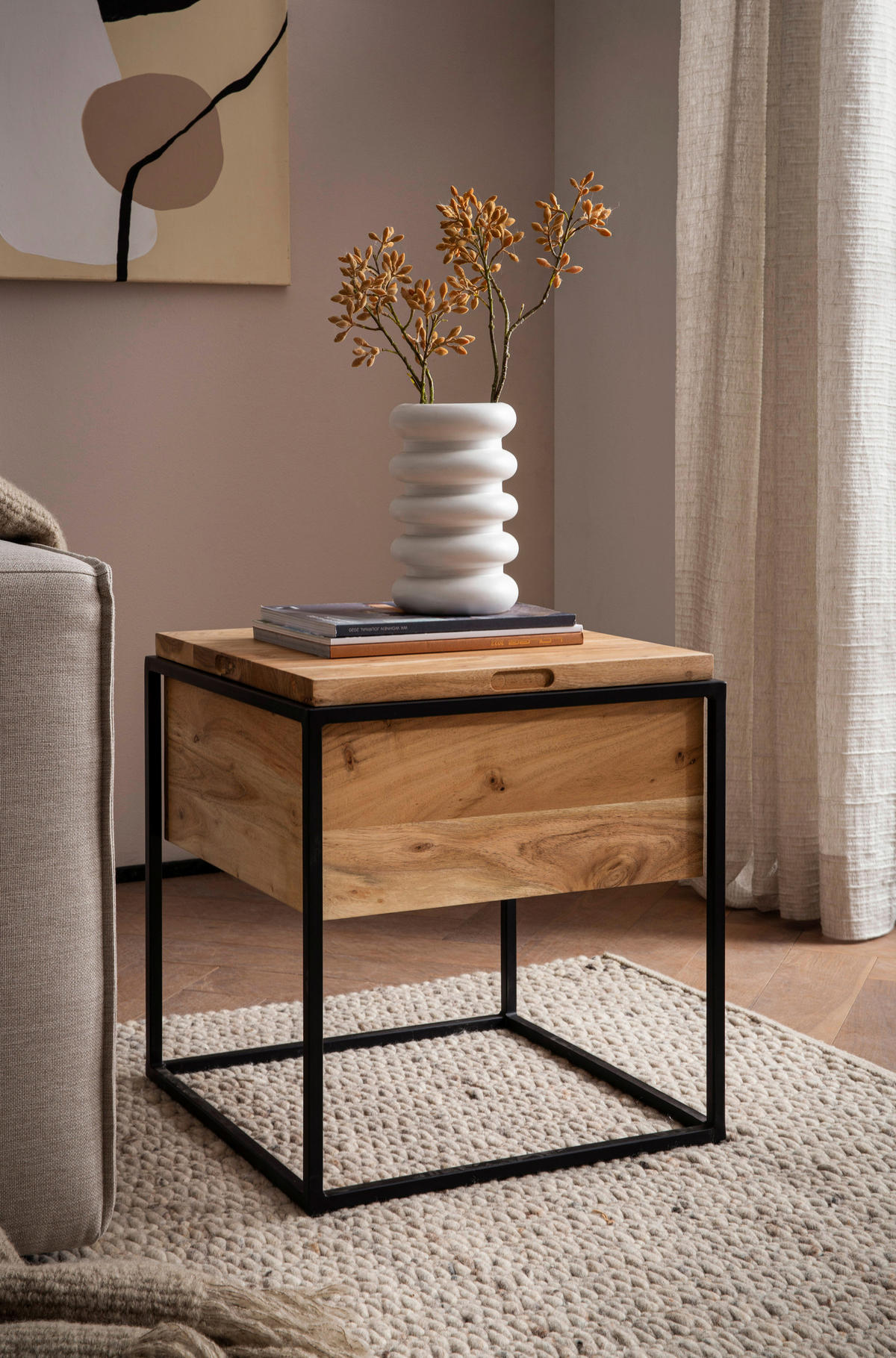 BEISTELLTISCH in Holz 47/47/51,5 cm  - Schwarz/Akaziefarben, Design, Holz/Metall (47/47/51,5cm) - Livetastic