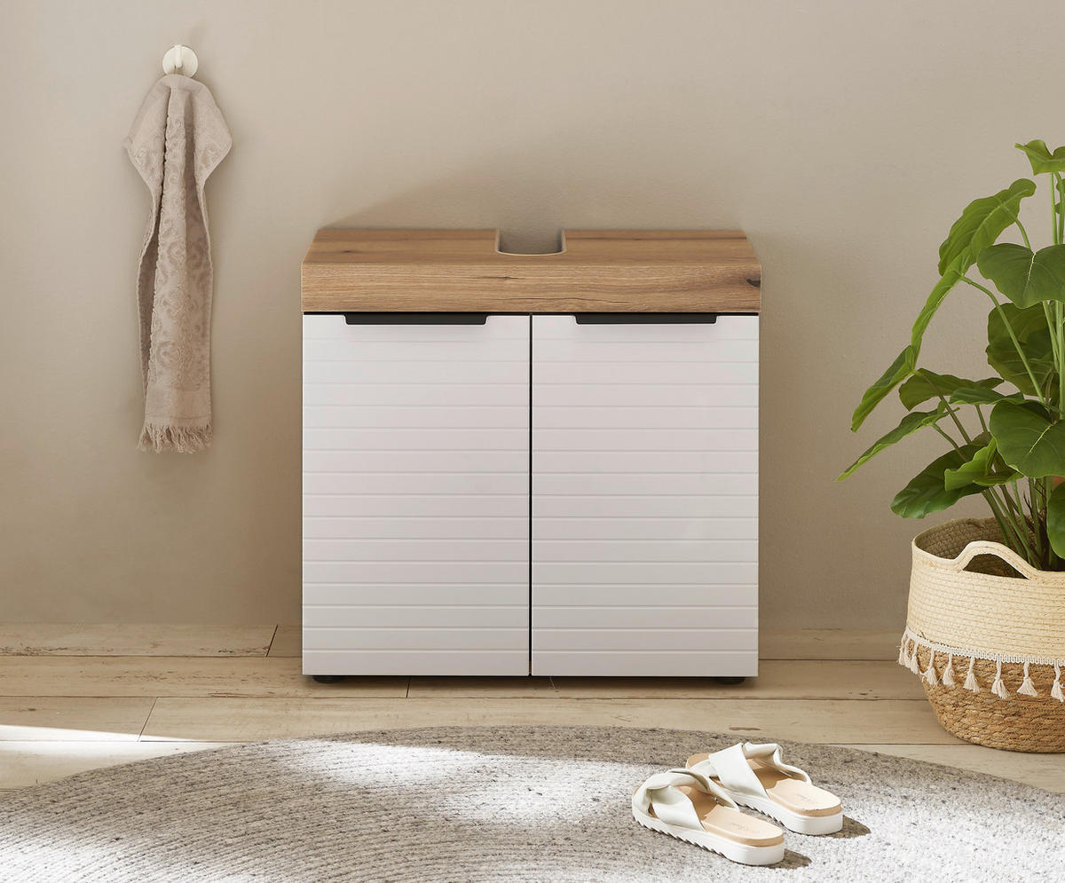 SKŘÍŇKA POD UMYVADLO, bílá, barvy dubu, 60/56/34 cm - bílá/černá, Basics, kompozitní dřevo/plast (60/56/34cm) - MID.YOU