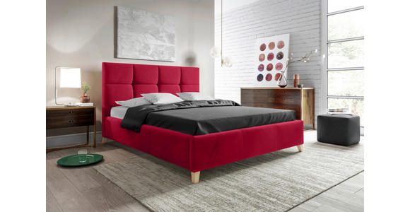 POLSTERBETT Lattenrost, Bettkasten 140/200 cm in Rot - Buchefarben/Rot, KONVENTIONELL, Holz/Textil (140/200cm) - Carryhome