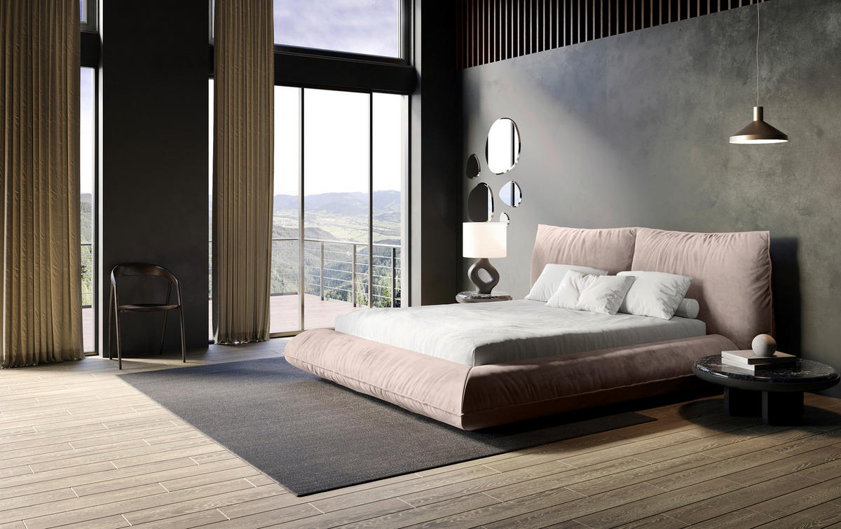 POLSTERBETT 180/200 cm,  in Hellrosa,  - Hellrosa/Schwarz, Design, Textil/Metall (180/200cm) - Belluti