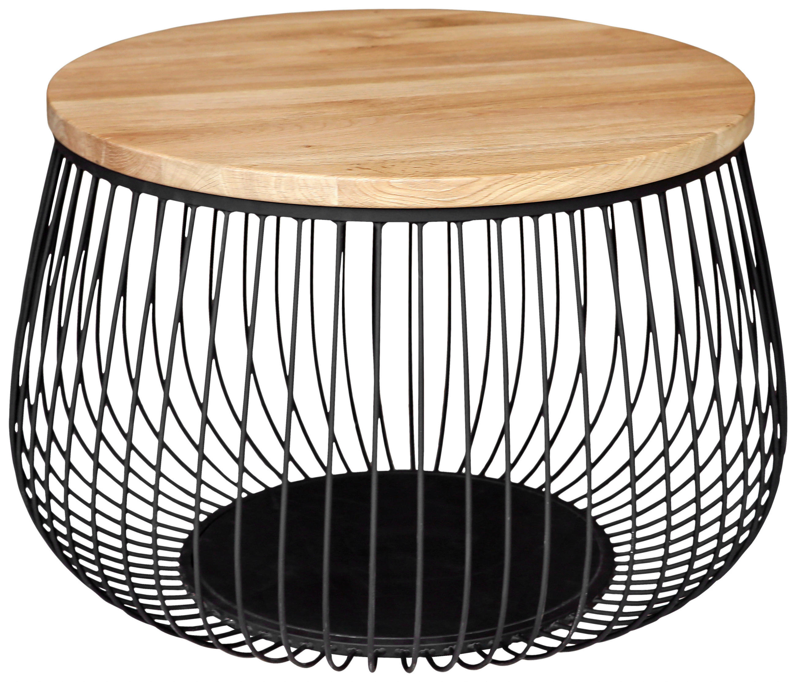 COUCHTISCH Eiche massiv 70/70/45 cm rund Naturfarben, Schwarz  - Schwarz/Naturfarben, Design, Leder/Holz (70/70/45cm) - Novel