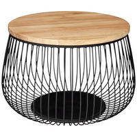 COUCHTISCH Eiche massiv 70/70/45 cm rund Naturfarben, Schwarz  - Schwarz/Naturfarben, Design, Leder/Holz (70/70/45cm) - Novel