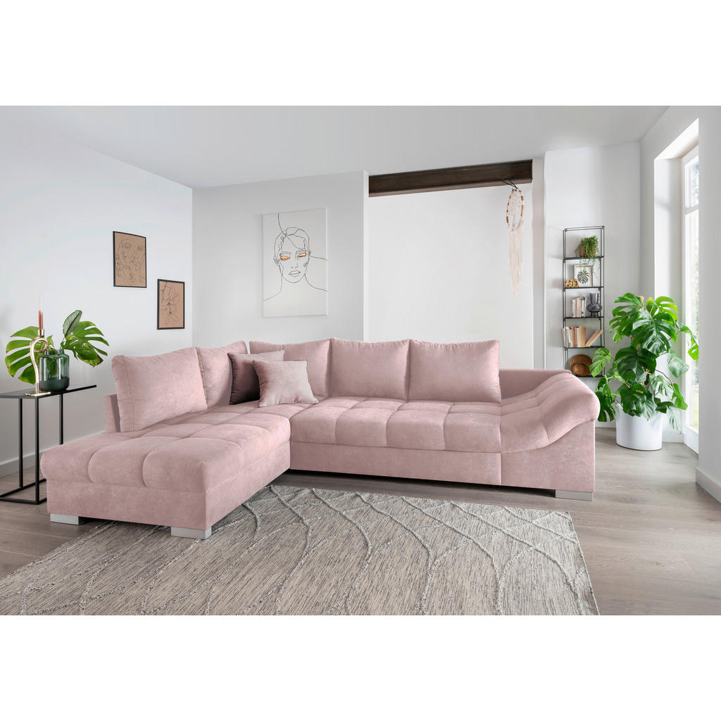 Thumbnail - Mid.you Eckschlafsofa, Rosa, Textil, Buche, 4-Sitzer, Füllung: Schaumstoff, 298x202 cm, Liegefunktion, Rücken echt, Armt...