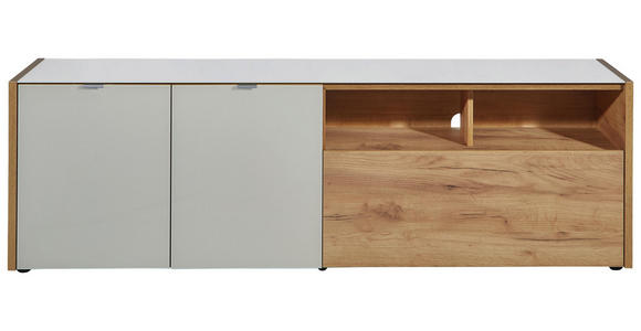 LOWBOARD Eichefarben, Kaschmir - Kaschmir/Eichefarben, KONVENTIONELL, Glas/Holzwerkstoff (177/55/40cm) - Voleo