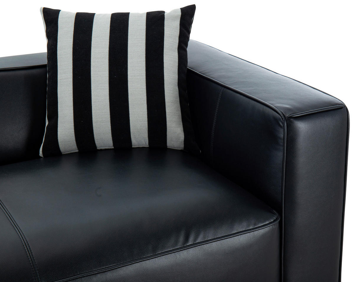 3-SITZER-SOFA LOTTA Lederlook Schwarz  - Schwarz/Weiß, Design, Kunststoff/Textil (232/66/95cm) - Livetastic