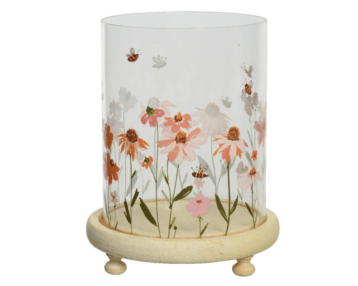 TEELICHTHALTER  - Transparent/Braun, KONVENTIONELL, Glas/Holz (14,00/14,00/21,00cm)