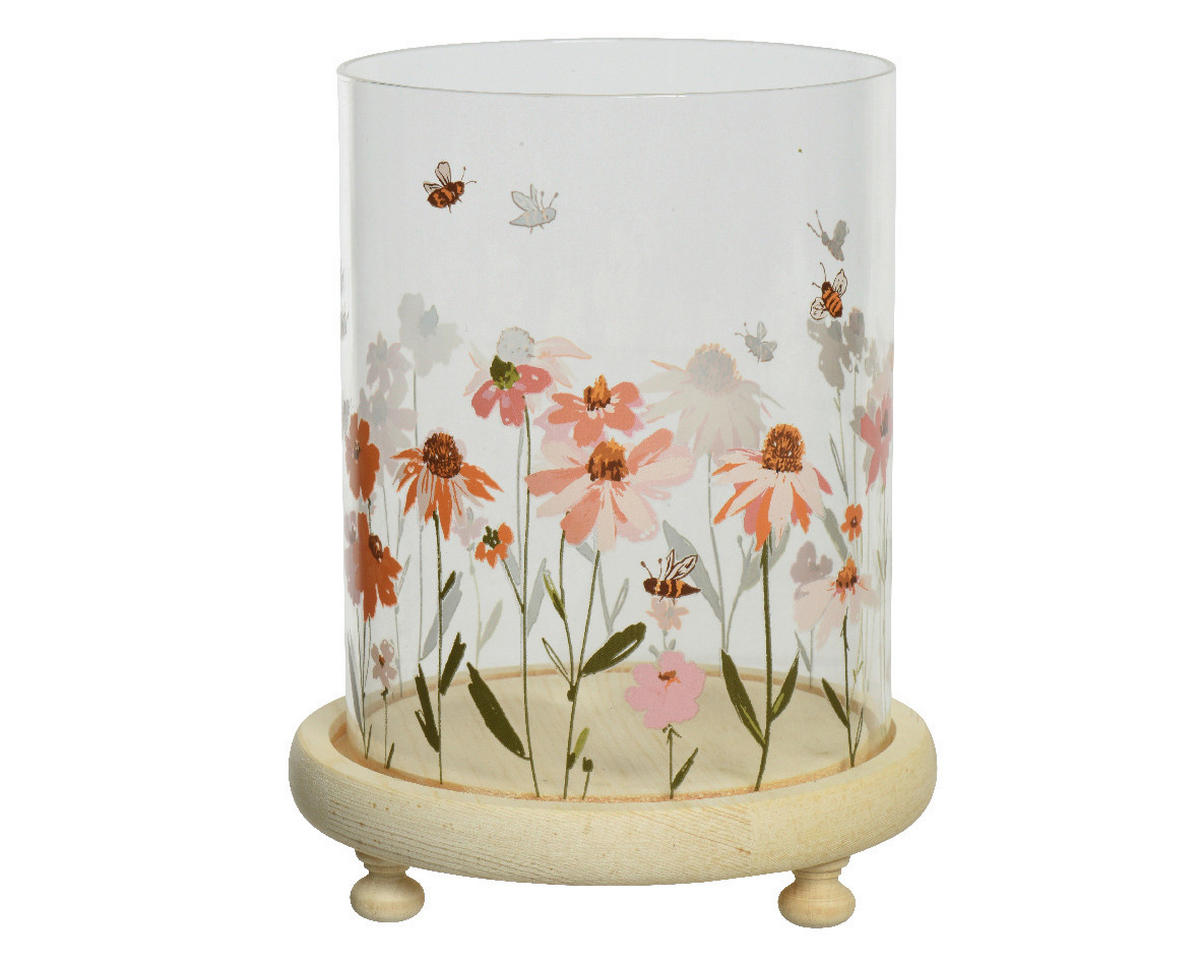 TEELICHTHALTER  - Transparent/Braun, KONVENTIONELL, Glas/Holz (14,00/14,00/21,00cm)