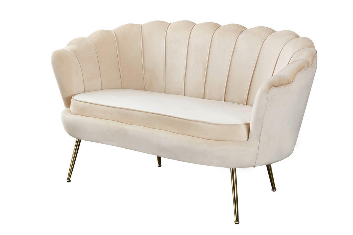 2-SITZER-SOFA in Samt Beige  - Beige/Goldfarben, MODERN, Textil/Metall (136/78/77cm) - Livetastic
