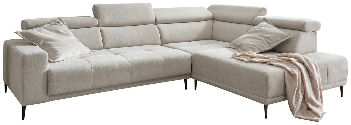 ECKSOFA Chenille Beige  - Beige/Schwarz, Konventionell, Textil/Metall (305/225cm) - Livetastic