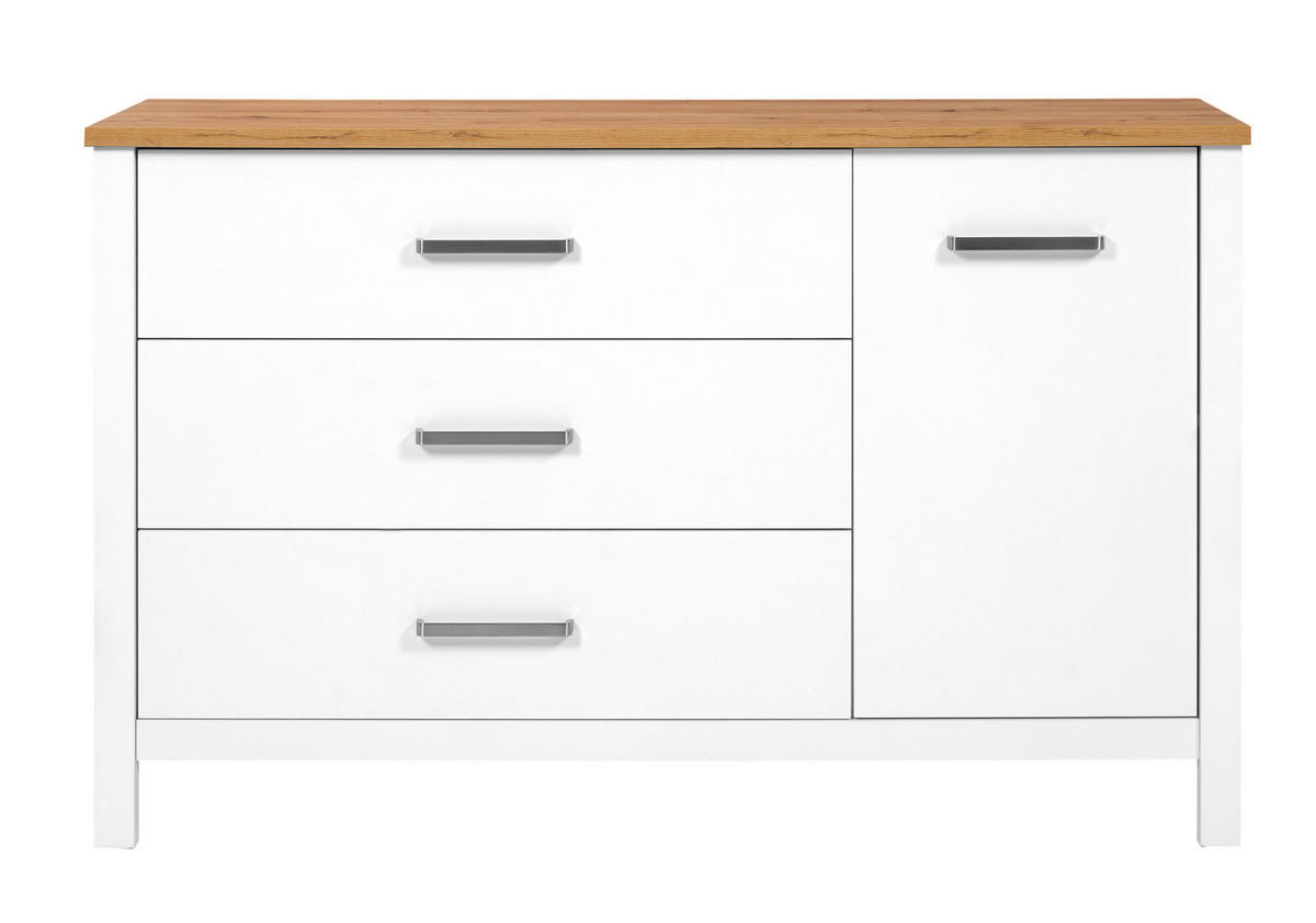 KOMODA   148/92/45 cm   bijela, hrast Artisan  - bijela/srebrne boje, Romantično / ladanjski, drvni materijal/metal (148/92/45cm)
