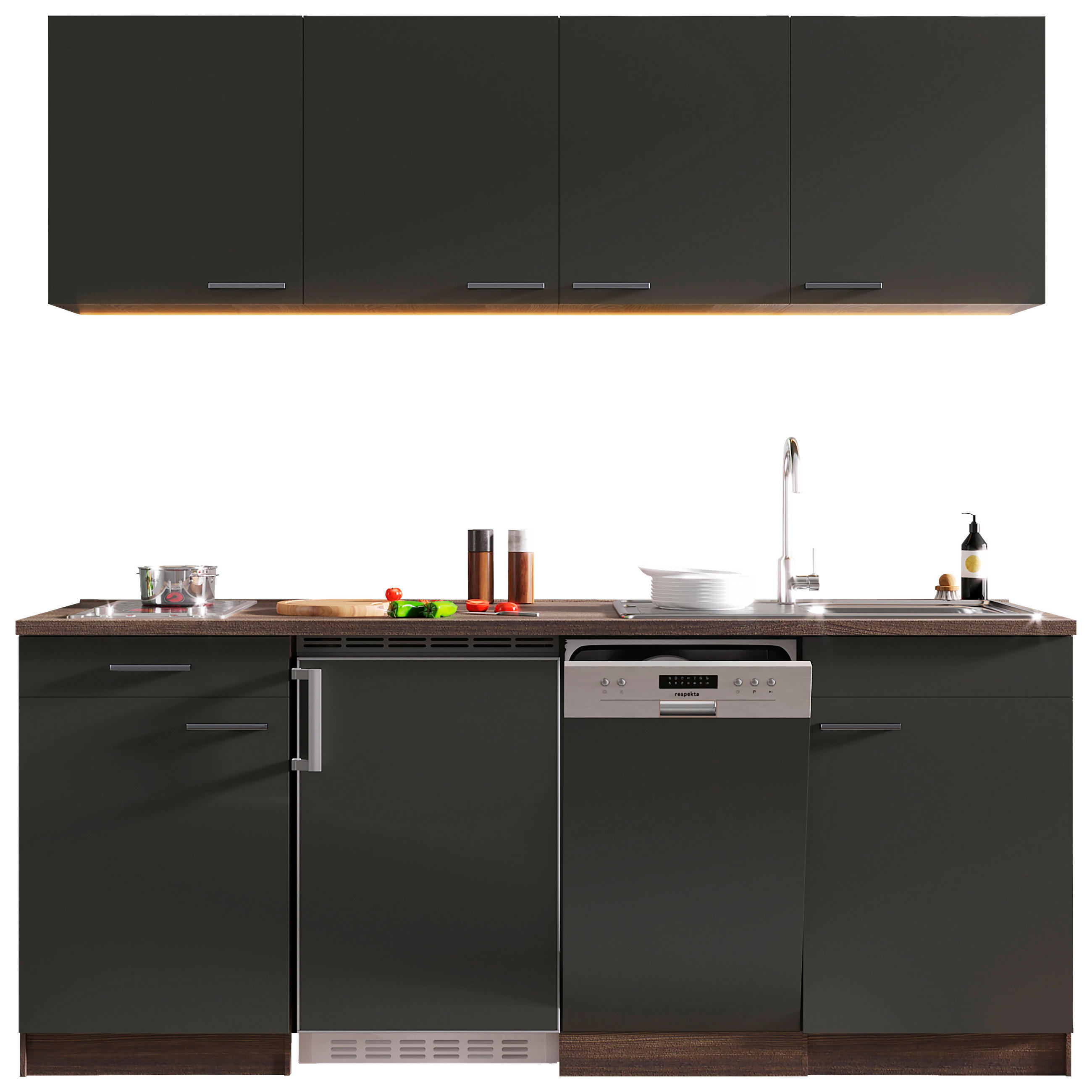 KÜCHENBLOCK 195 cm   in Grau, Eichefarben  - Eichefarben/Grau, Basics, Holzwerkstoff (195cm) - Respekta