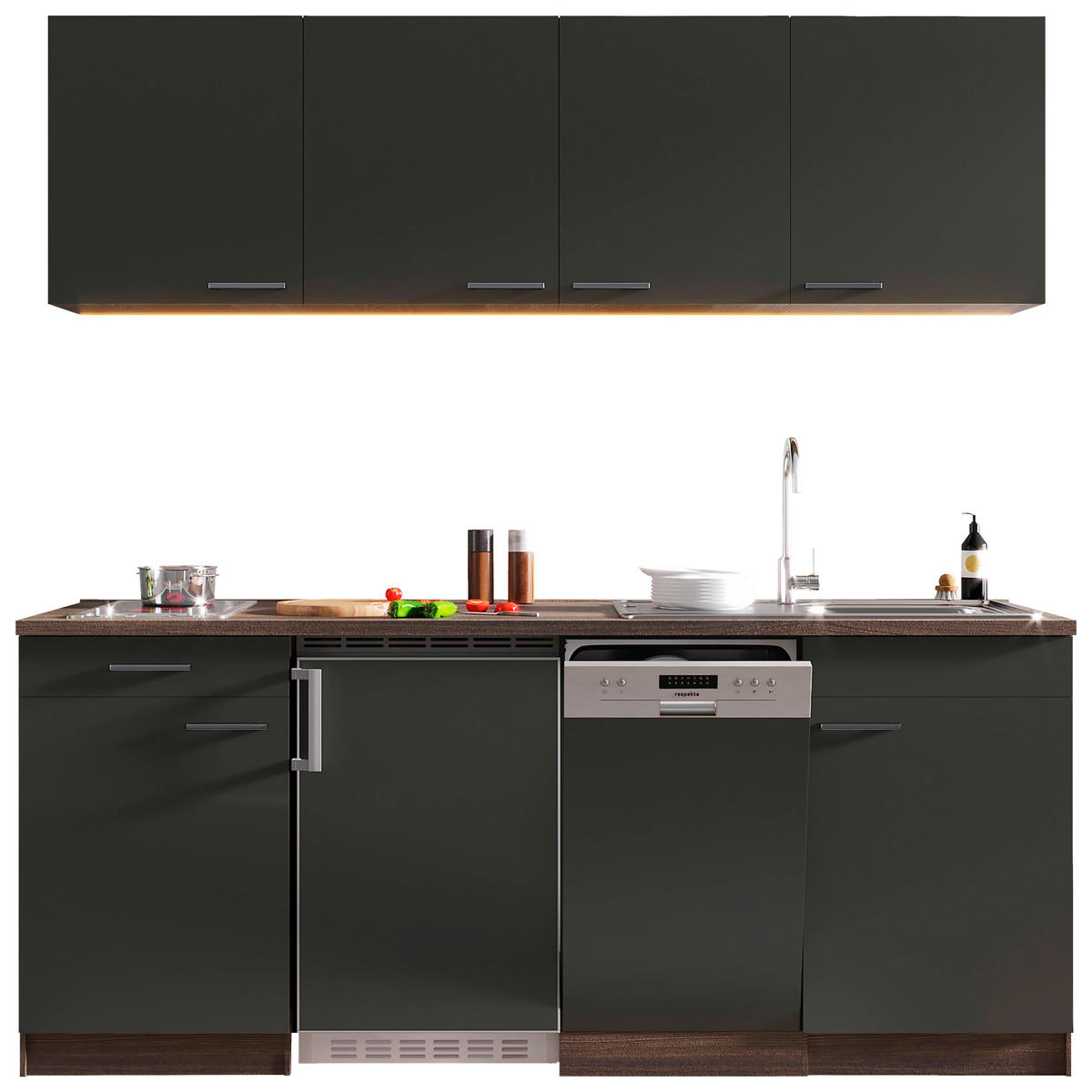 KÜCHENBLOCK 195 cm   in Grau, Eichefarben  - Eichefarben/Grau, Basics, Holzwerkstoff (195cm) - Respekta