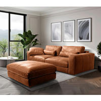 3-SITZER-SOFA, inkl. Hocker Echtleder Karamell  - Beige/Karamell, Design, Leder/Kunststoff (300/85/123cm) - Livetastic