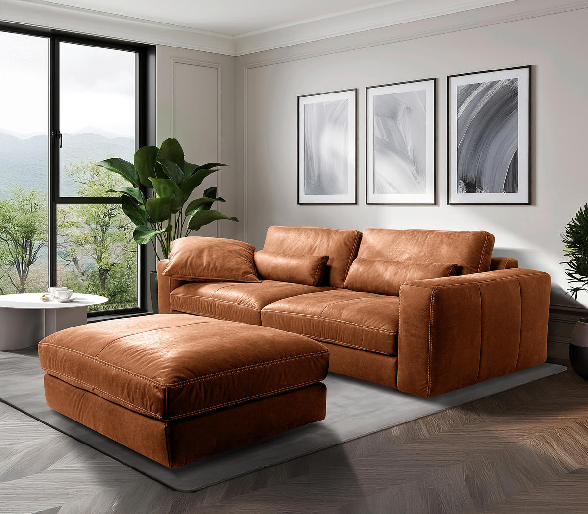 HOCKER in Leder Karamell  - Beige/Karamell, Design, Leder/Kunststoff (123/45/93cm) - Livetastic
