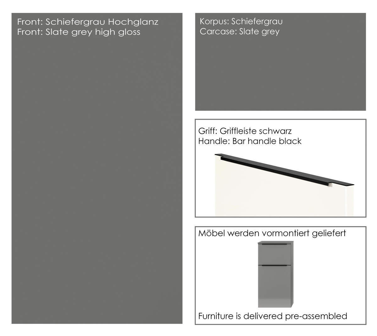BADEZIMMER 3-teilig  in 101 cm  - Schieferfarben/Schwarz, MODERN, Holzwerkstoff/Stein (101cm) - Nobilia