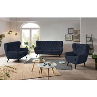 SESSEL in Webstoff Dunkelblau  - Anthrazit/Schwarz, Design, Holz/Textil (87/101/95cm) - Stylife