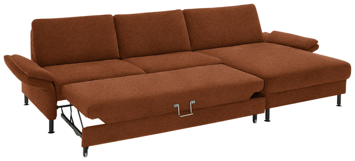 ECKSOFA Chenille, Flachgewebe Rostfarben  - Rostfarben/Schwarz, Design, Textil/Metall (316/175cm) - Dieter Knoll