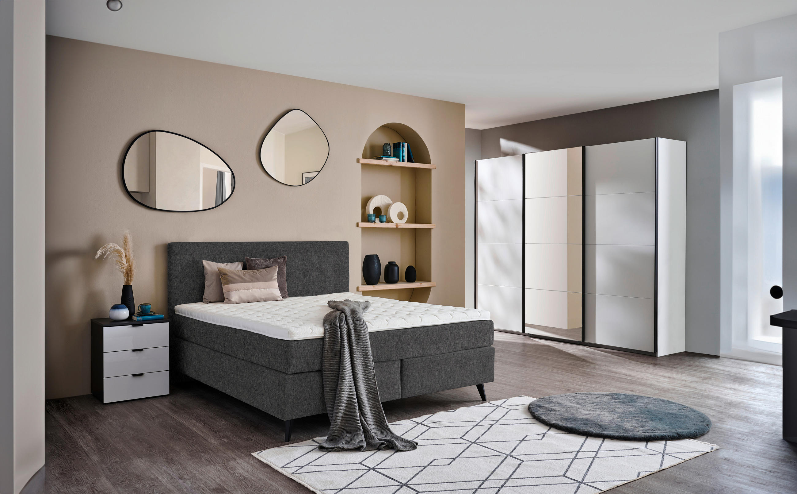 BOXSPRINGBETT 200/200 cm  in Dunkelgrau  - Dunkelgrau/Schwarz, Konventionell, Holz/Textil (200/200cm) - Voleo
