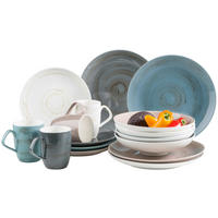 KOMBISERVICE Blau, Grau, Weiß, Beige Derby 16-teilig 4 Personen  - Blau/Beige, Basics, Keramik (33/31,5/35cm) - Mäser
