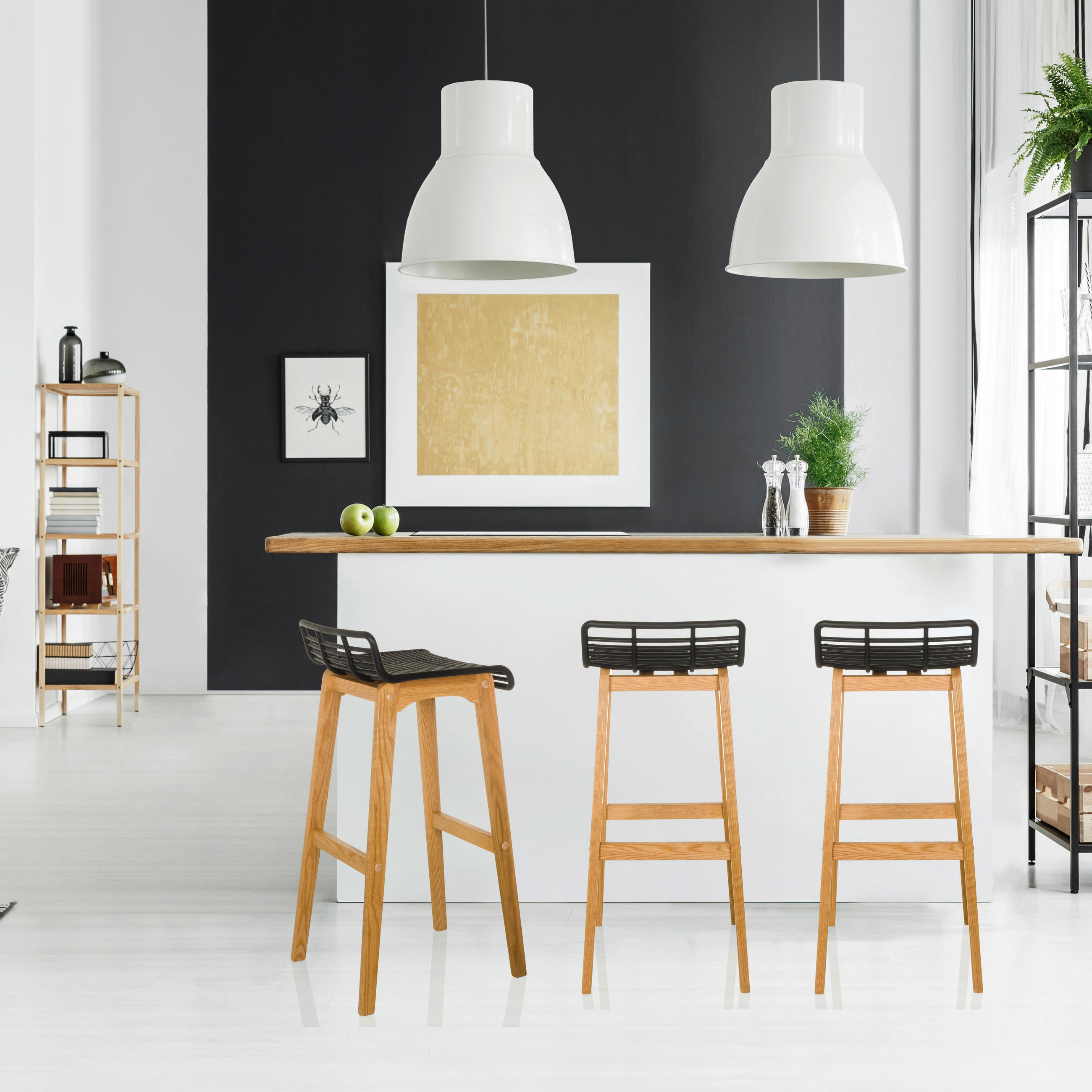 BARHOCKER Schwarz, Eichefarben  - Eichefarben/Schwarz, MODERN, Holz/Kunststoff (40/88/46cm) - MID.YOU