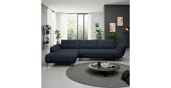 ECKSOFA Dunkelblau Chenille Armlehnenkissen, Rücken echt, Sitztiefenverstellung  - Schwarz/Dunkelblau, KONVENTIONELL, Textil/Metall (215/313cm) - Hom`in