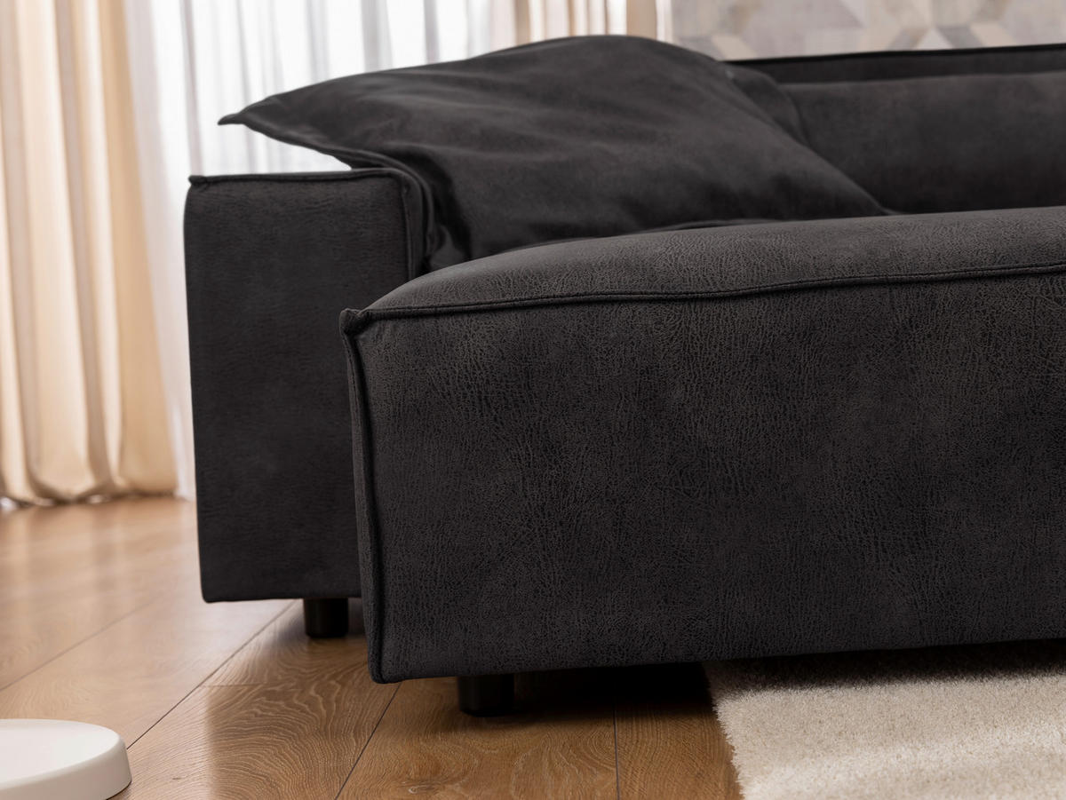 ECKSOFA Curduroy in Lederlook Anthrazit Rückenkissen  251/142 cm  - Anthrazit/Schwarz, Design, Kunststoff/Textil (251/142cm) - P & B