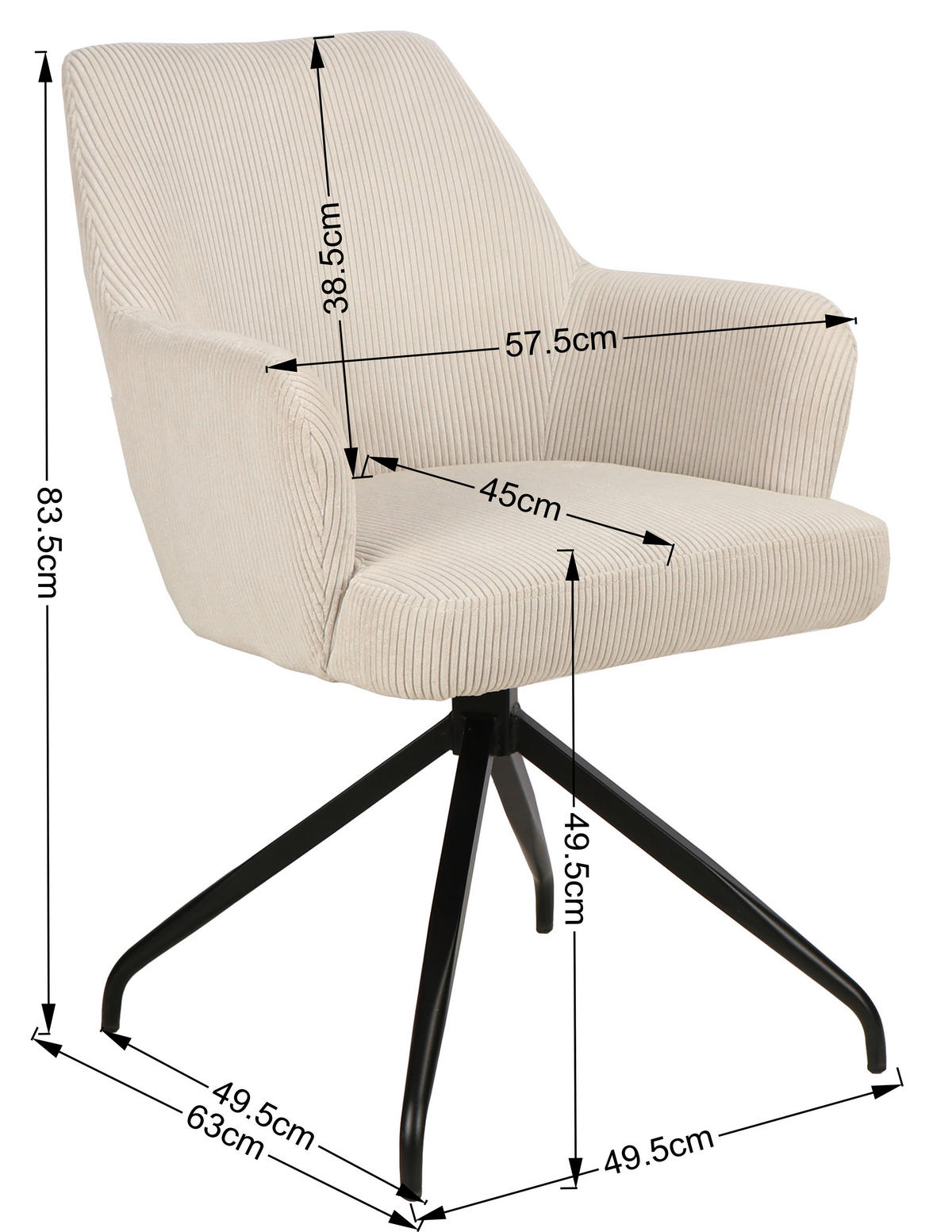 ARMLEHNSTUHL  in Eisen Cord  - Schwarz/Grün, MODERN, Holz/Textil (57/86/65cm) - MID.YOU