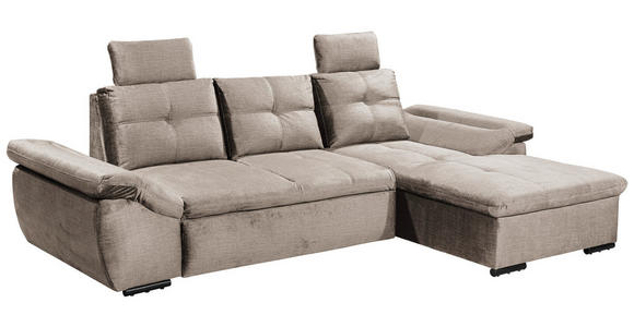 ECKSOFA  in Mikrovelours Creme  - Creme/Schwarz, KONVENTIONELL, Kunststoff/Textil (275/170cm) - Carryhome
