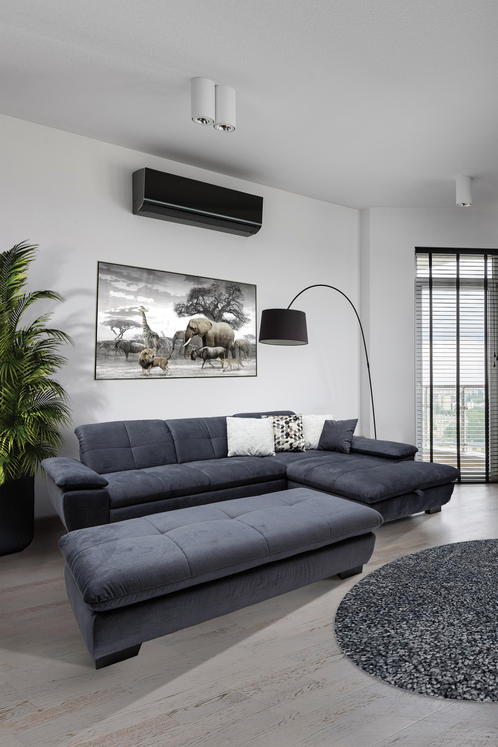 SEDEŽNA GARNITURA, velur siva - črna/siva, Design, tekstil (297/204cm) - Xora