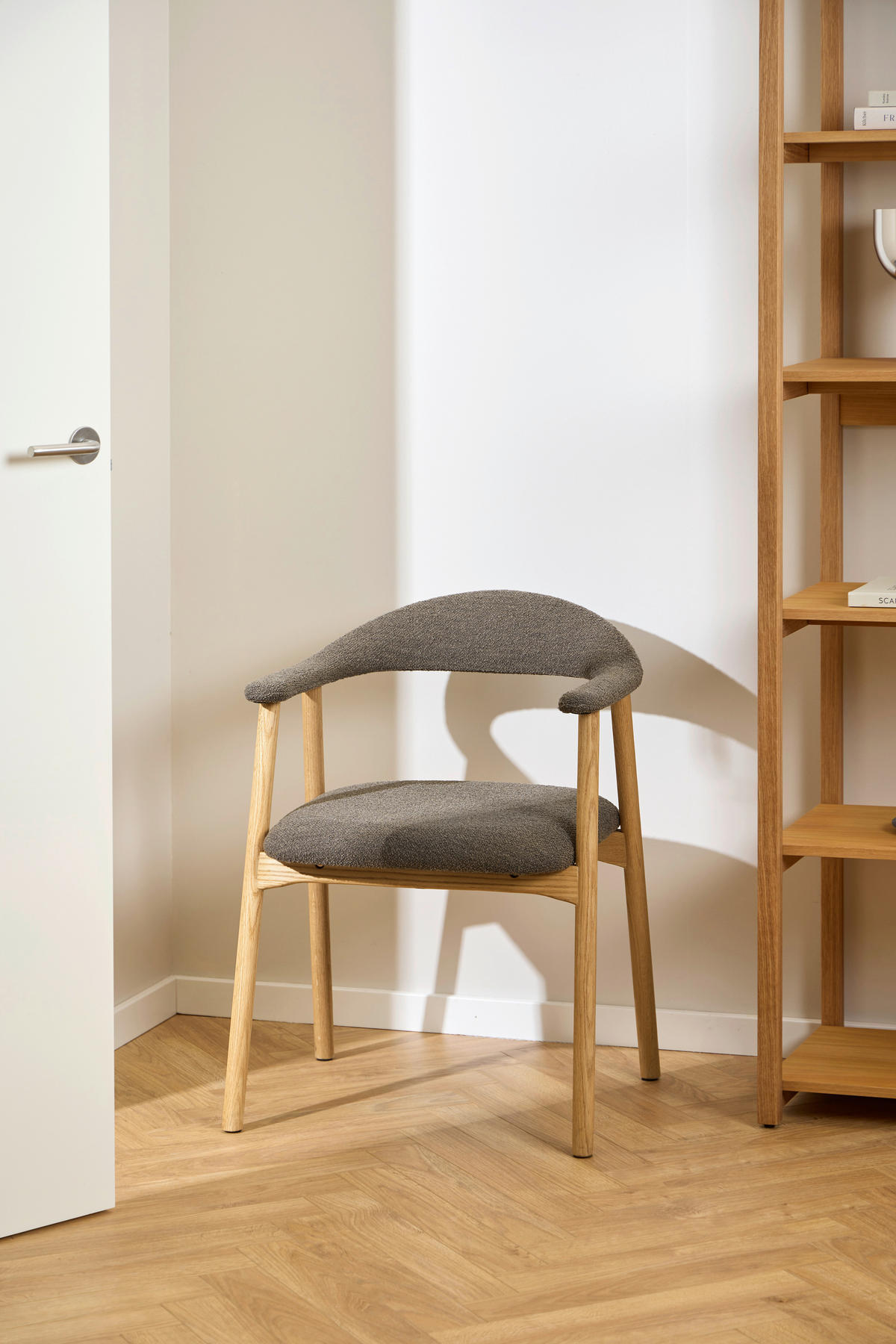 ARMLEHNSTUHL  in Bouclé  - Taupe/Eichefarben, Design, Holz/Textil (56/75,5/54cm) - MID.YOU