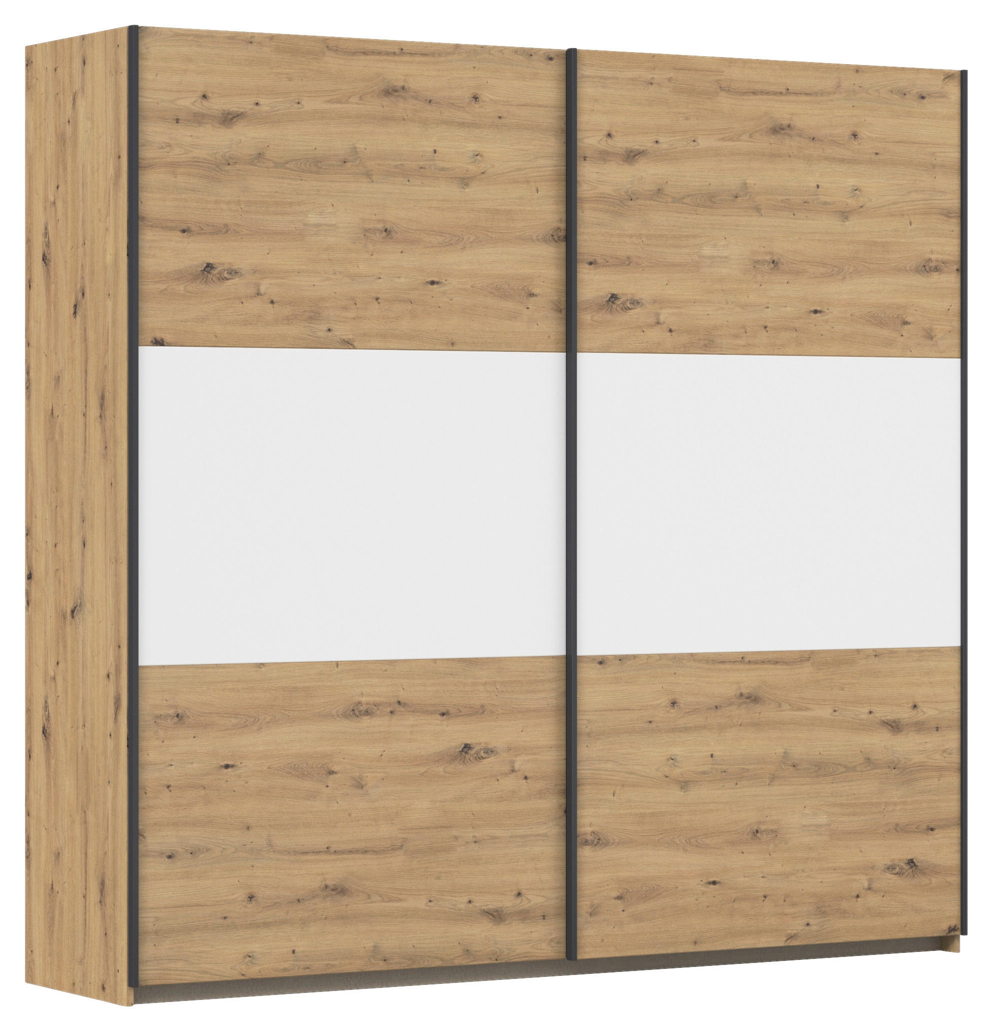 Rauch Möbel Schwebetürenschrank Weiß, Alu, Eiche Artisan 218x210x59 cm