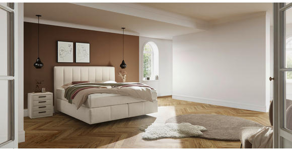 BOXSPRINGBETT 180/200 cm,  in Creme, H2 + H3 = mittel + fest  - Creme, KONVENTIONELL, Kunststoff/Textil (180/200cm) - Voleo