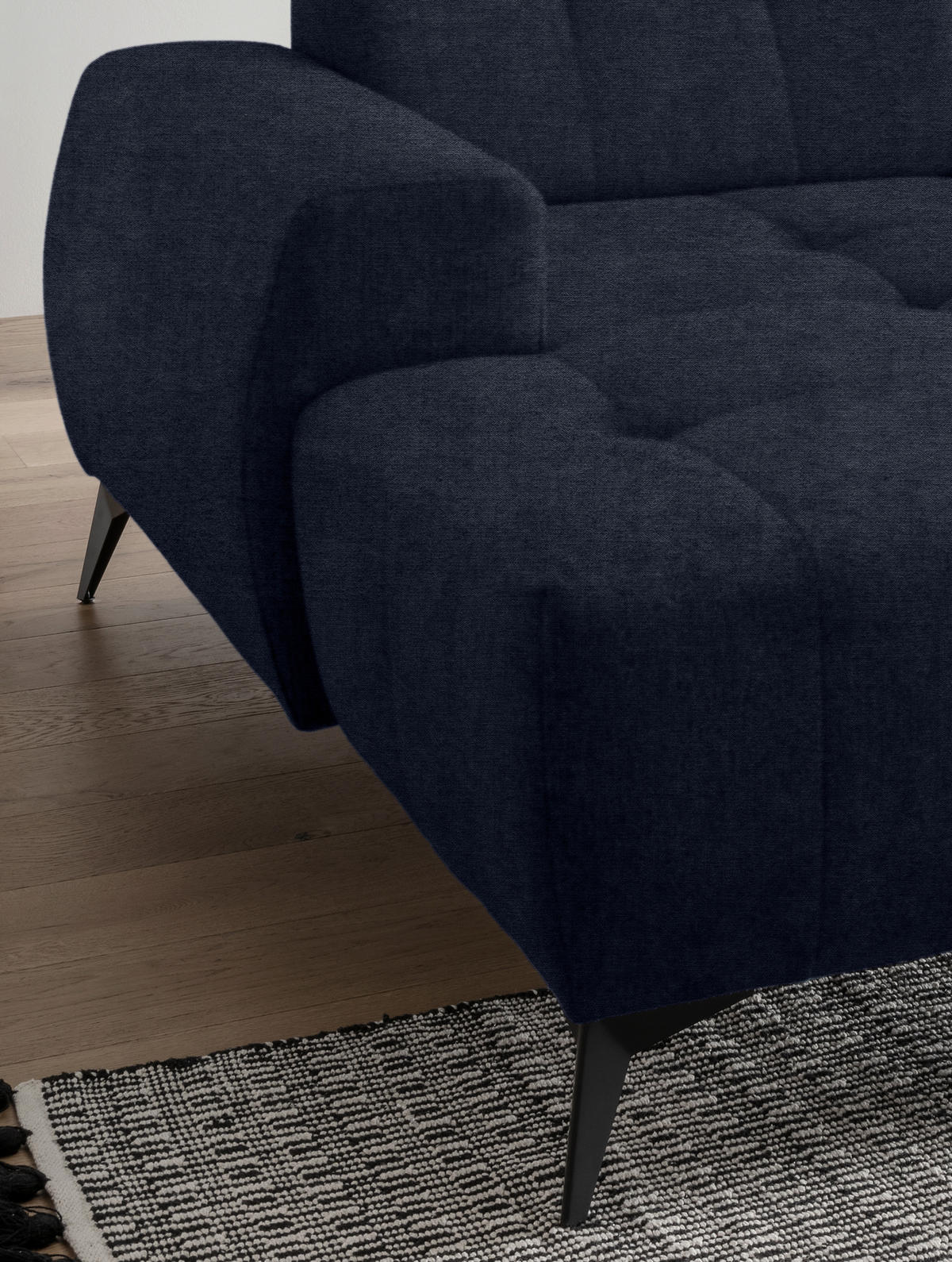 ECKSOFA Dunkelblau Mikrofaser  - Schwarz/Dunkelblau, MODERN, Textil/Metall (180/258cm) - Livetastic