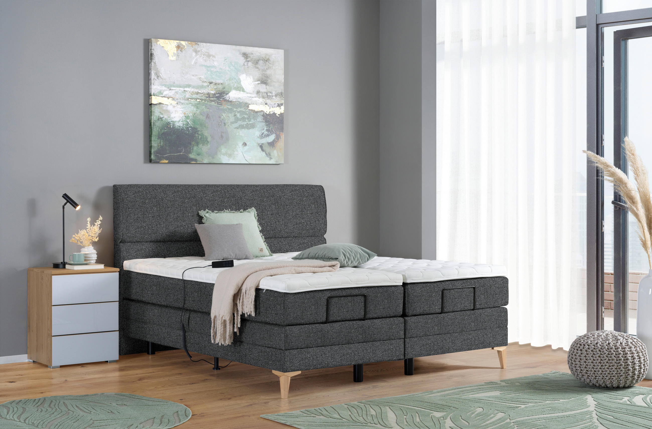 BOXSPRINGBETT 200/200 cm  in Anthrazit  - Eichefarben/Anthrazit, KONVENTIONELL, Holz/Textil (200/200cm) - Voleo